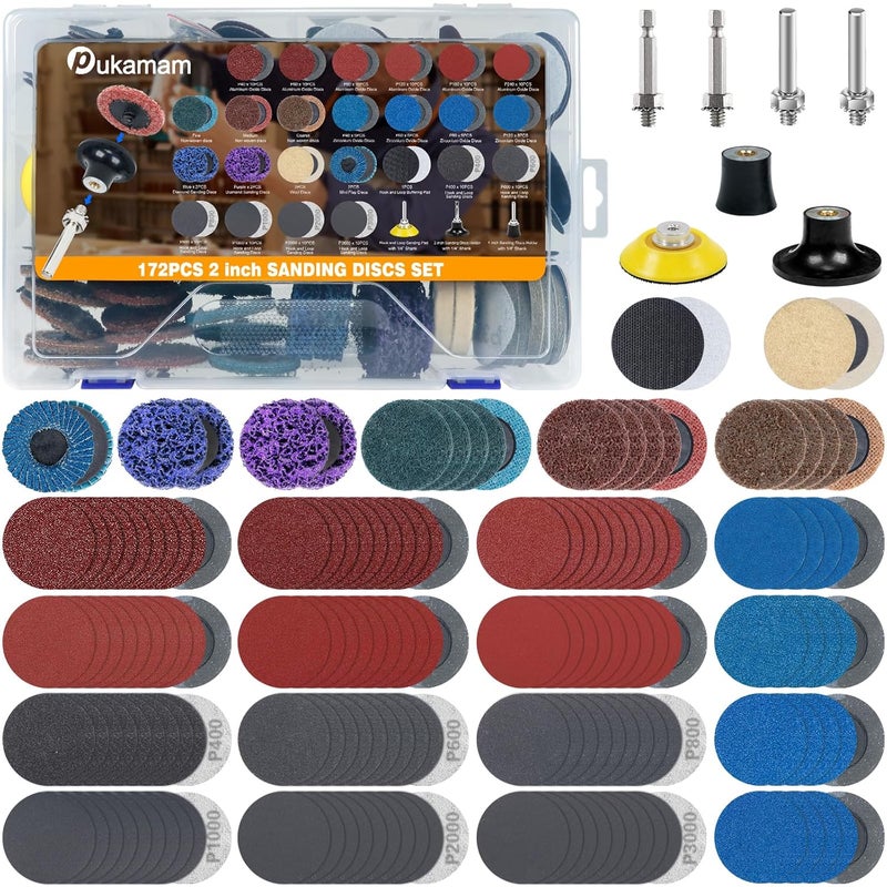 Pukamam 172 PCS 2 Inch Die Grinder Sanding Discs with 1/4" Roll Lock for Milwaukee Dewalt, Compatible with Both Die Grinders and Power Drills for Surface Conditioning, Sanding & Polishing - Image 1